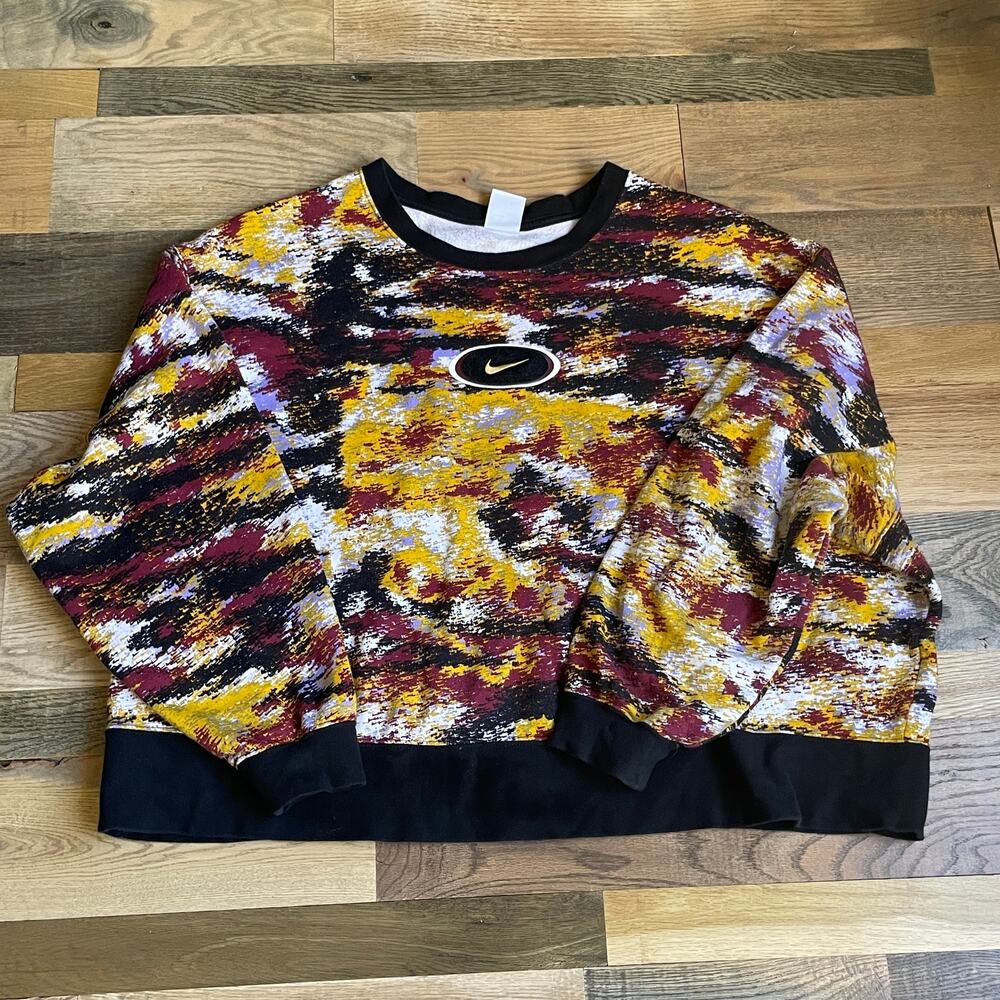 Nike Men's 3X Abstract Print Fleece Crewneck Sweatshirt Multicolor Swoosh